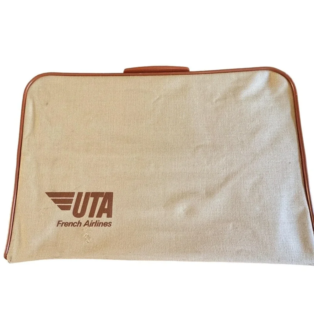 Vintage UTA French Airlines Crew Bag Zip Around Canvas Flight Attendants Pilots
